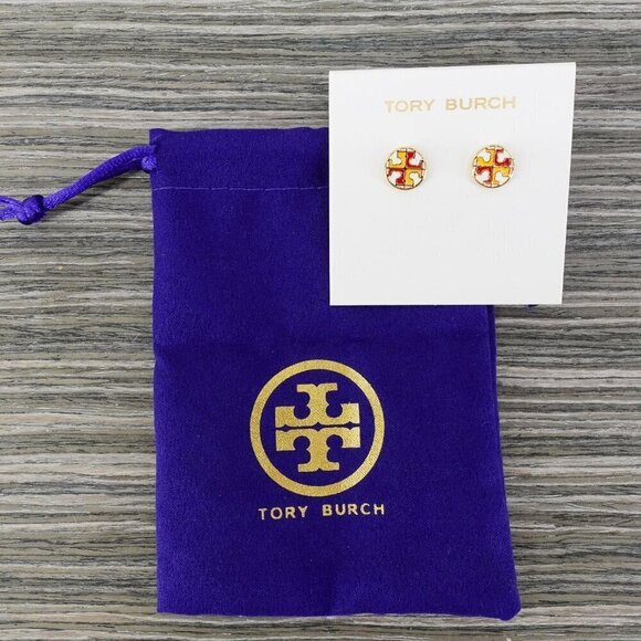 Tory Burch Kira Enamel Circle Stud Earrings Enamel/Titanium Posts/Tory Gold OS - Picture 12 of 13